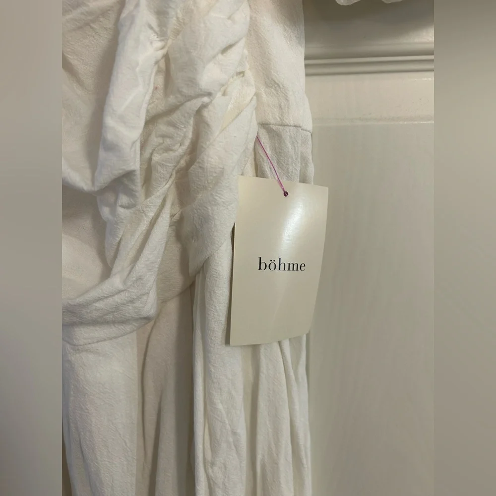 Bohme White Midi Dress Puff Sleeves Size small NWT - Picture 4 of 6